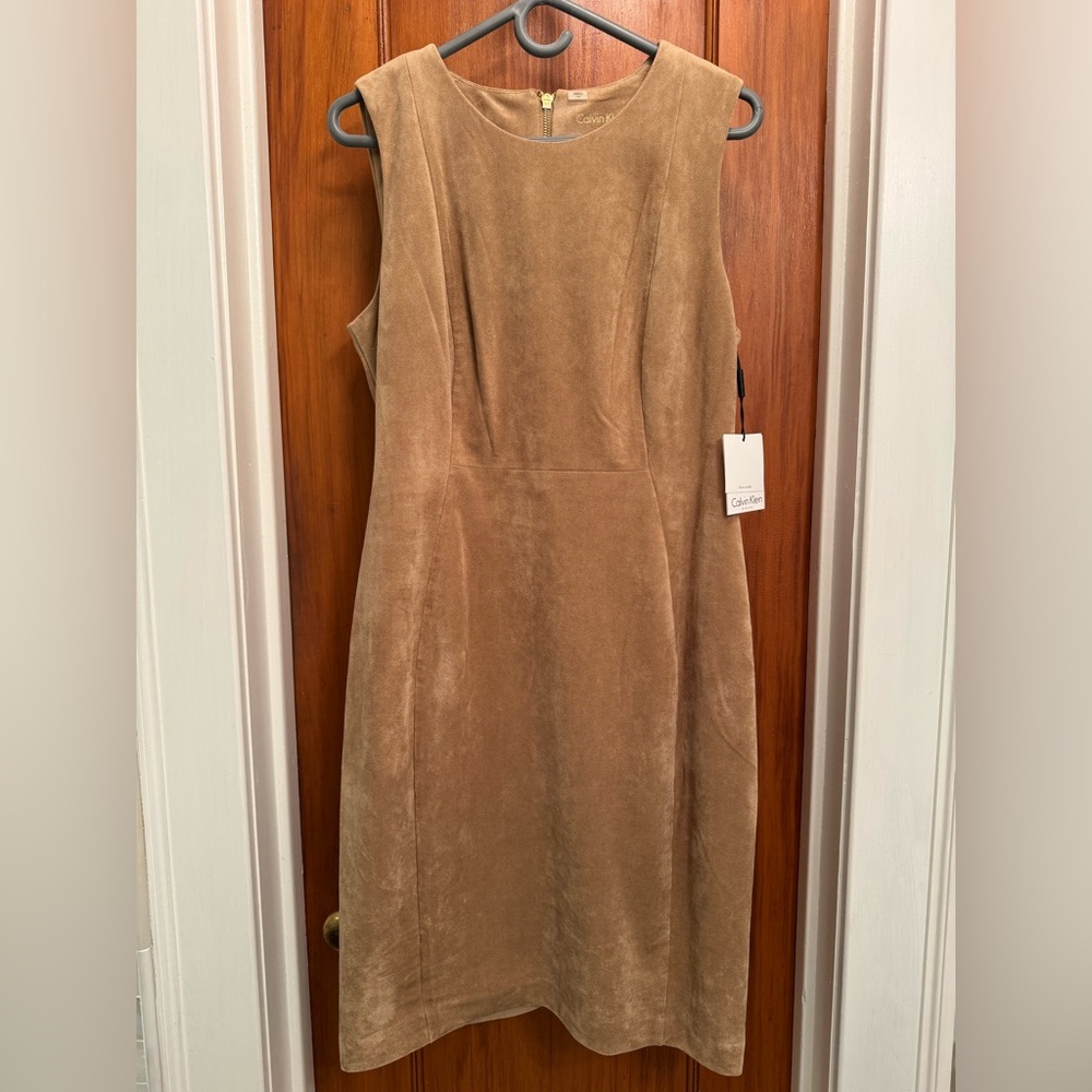 Calvin Klein Faux Suede Sheath Midi Dress NWT